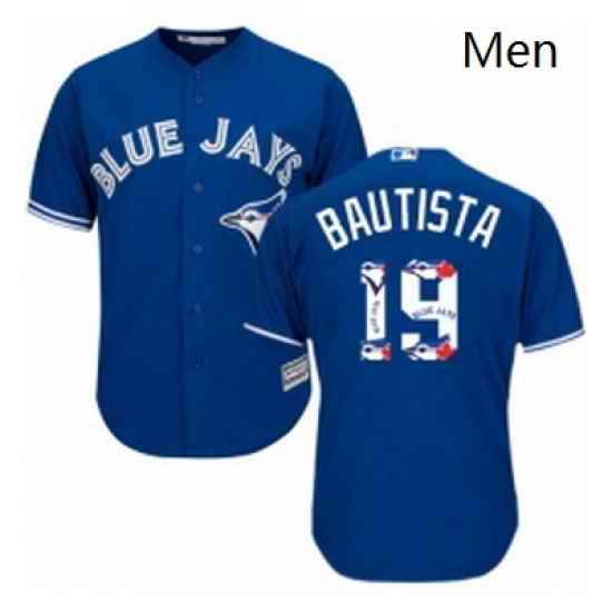 Mens Majestic Toronto Blue Jays 19 Jose Bautista Authentic Blue Team Logo Fashion MLB Jersey